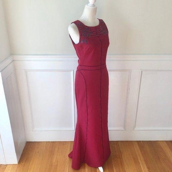 Marchesa Notte Burgundy Vine Gown Dress 6