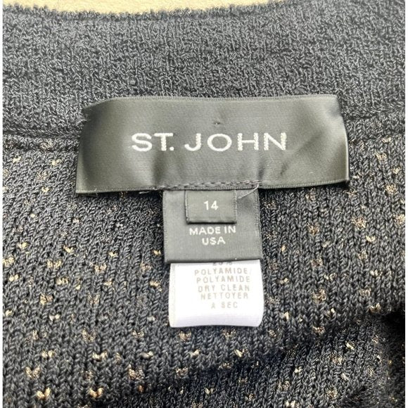 St. John Tweed Zip Front Jacket Blazer Pockets Brown Metallic RARE 14